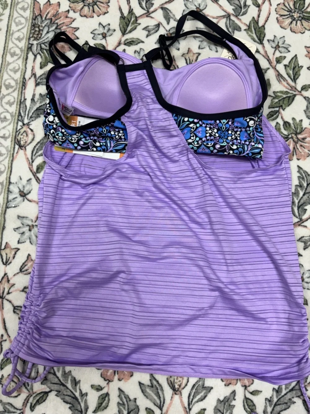 ZeroXposur Lavender Purple One-Piece‎ Swim Tankini with Blue Pattern